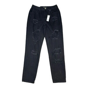 NEW RUE 21 Size‎ 2 Black High Rise Ripped Mom Jeans NWT